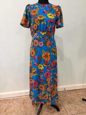 Sugarlips Bright Blue Floral Maxi Dress with Pink and Yellow Blooms